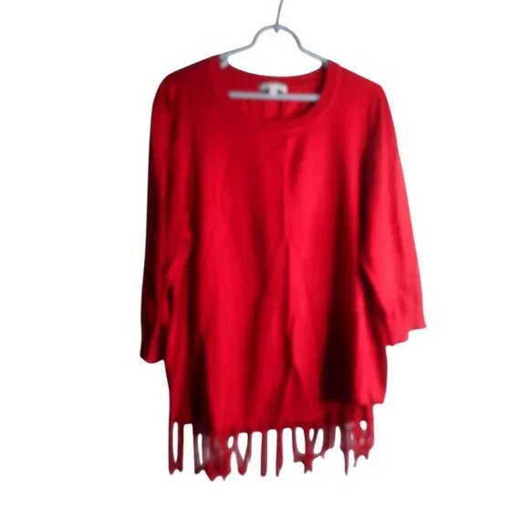Red Knit Sweater fringe edge rayon blend Sz 2x Notations Woman - Picture 1 of 9